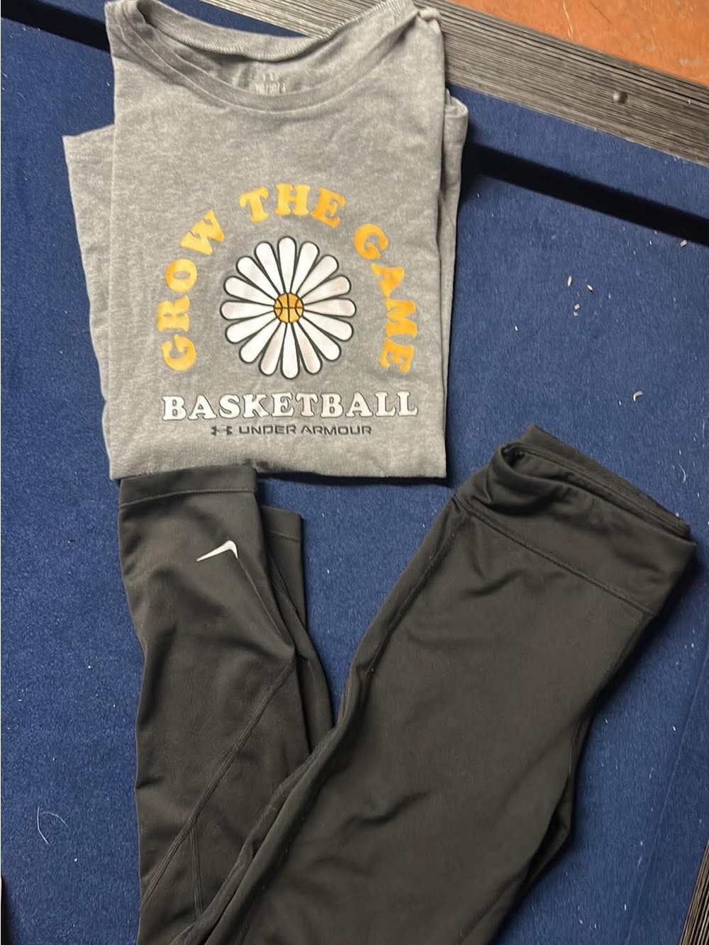 Under Armour Kids Large: Gray "Grow the Game" Basketball Tee and Nike Leggings